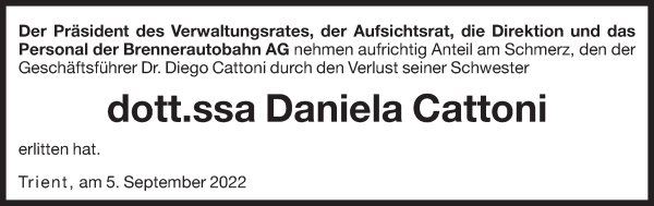 Traueranzeige von Daniela Cattoni von Dolomiten