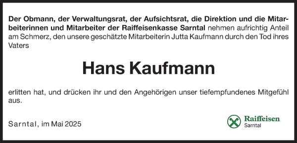 Traueranzeige von Hans Kaufmann von Dolomiten