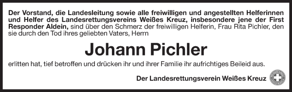 Traueranzeige von Johann Pichler von Dolomiten